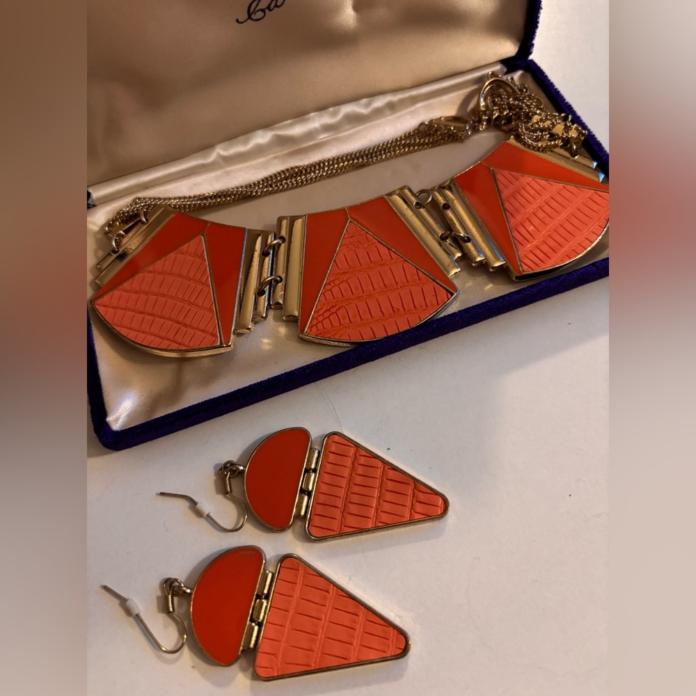 ASOS Orange and Gold Geometric Necklace Set